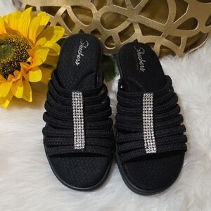 Skechers Black Rhinestone Slip-On Sandals